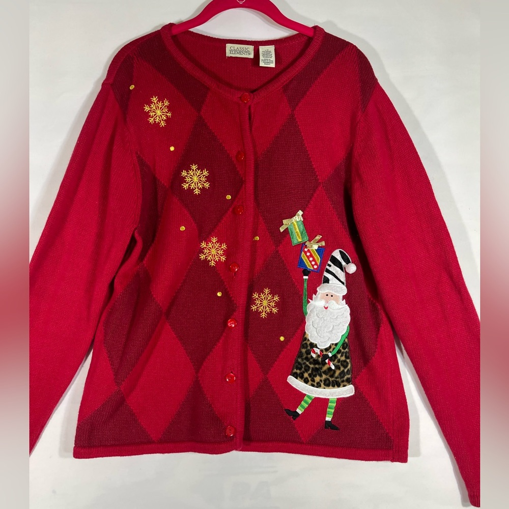 Classic Elements Festive Christmas Argyle Cardiga… - image 1